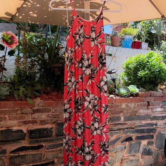 Nymphe Coral Flower Print Rayon Gauze Open Back Maxi  Small, Medium, Large - Picture 6 of 7